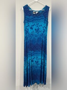 Phool Sleeveless Blue  Floral Maxi Dress M 100% rayon